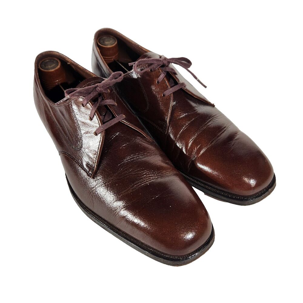 Florsheim Dress Shoes Mens Sz 10.5 C Vtg Derby Brown Lace Up Shoe Trees 625014